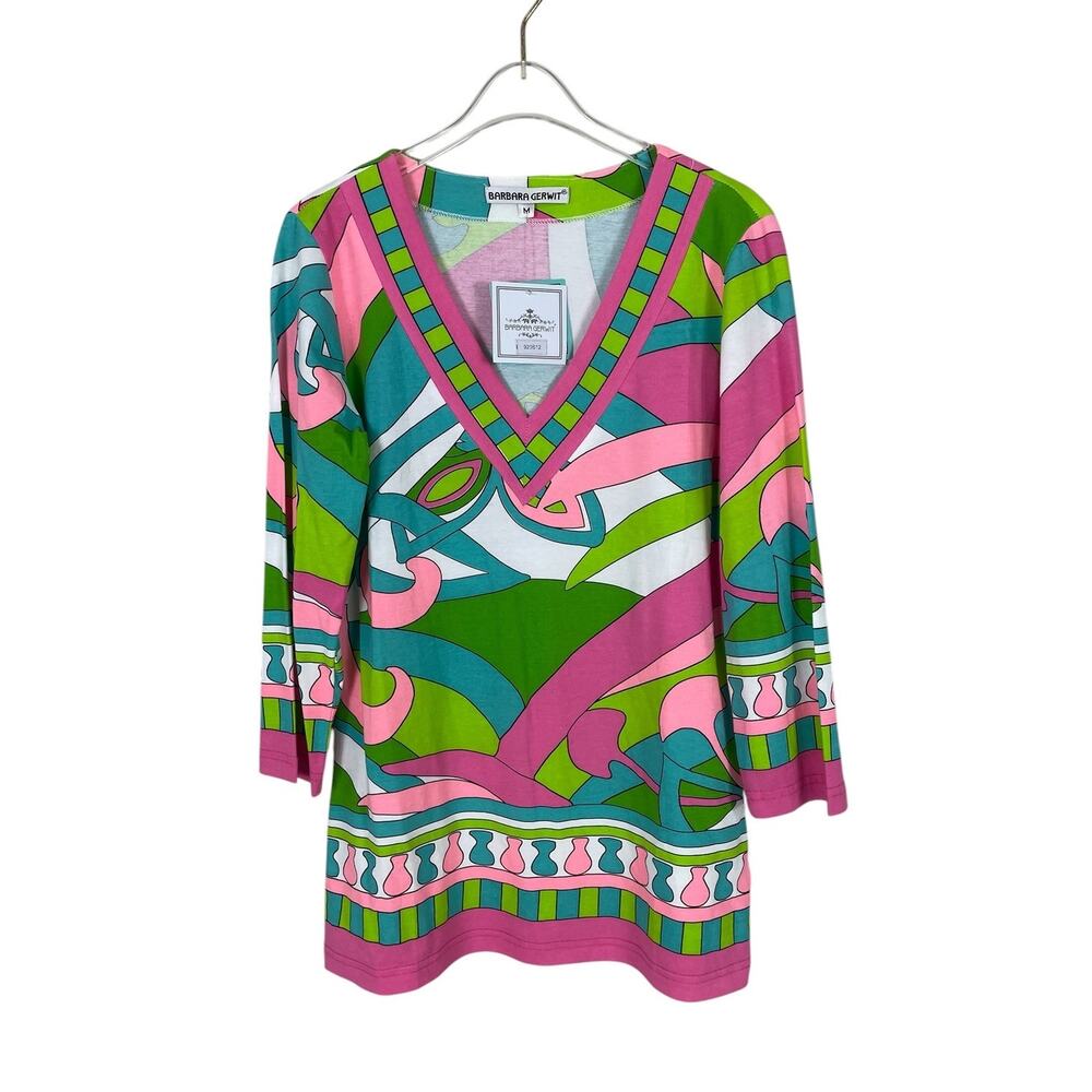 Barbara Gerwit Supra Cotton Stretch Tunic Top Size M Travel Resort Coastal NWT